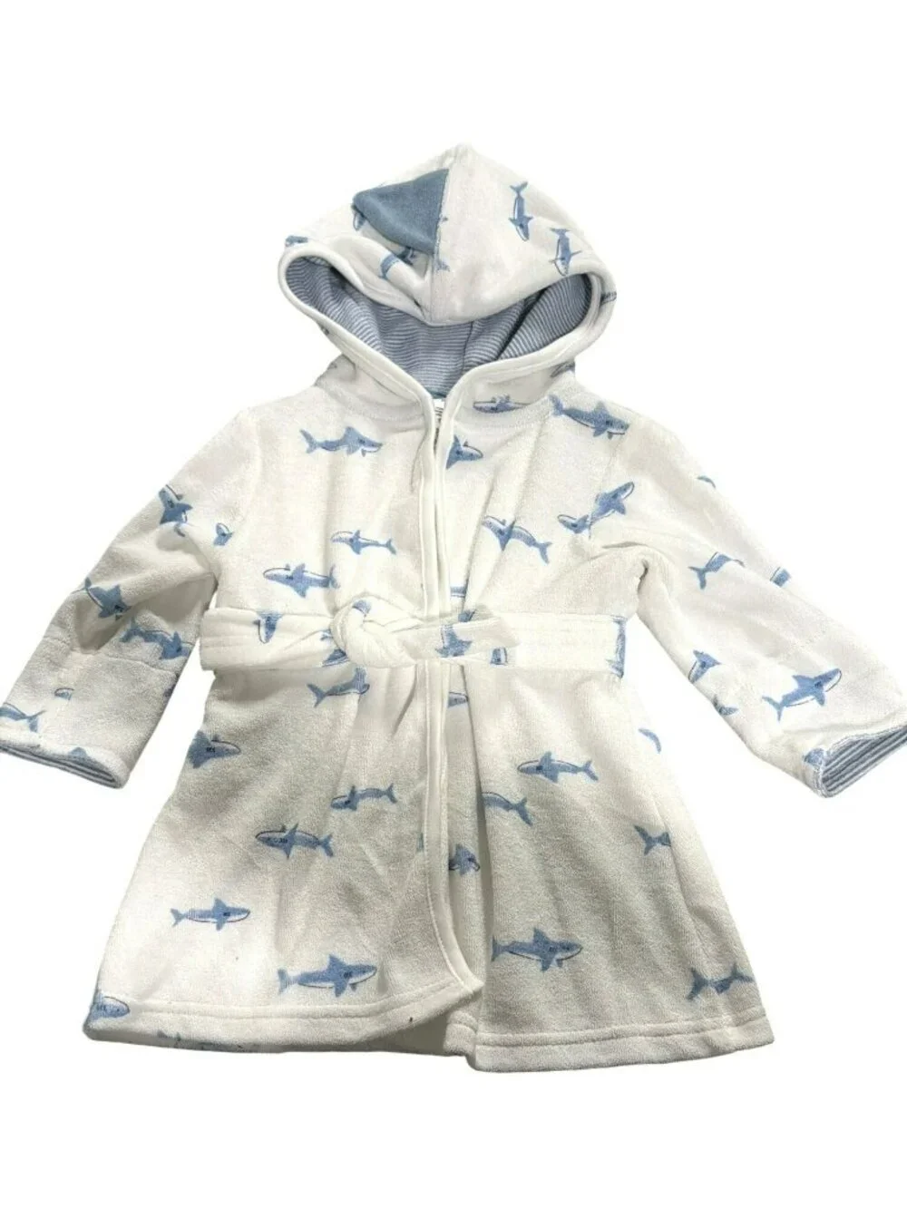 Carters Baby Shark Hooded Bathrobe 0-9M White & Blue NWOT